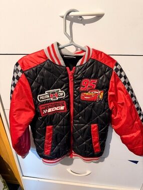 Disney Cars Quilted Jacket - Black & Red with Racing Patches